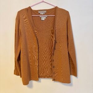 Rum Runner Silk Cotton Two Piece Sweater Set Sleeveless Tank Camel Tan Small